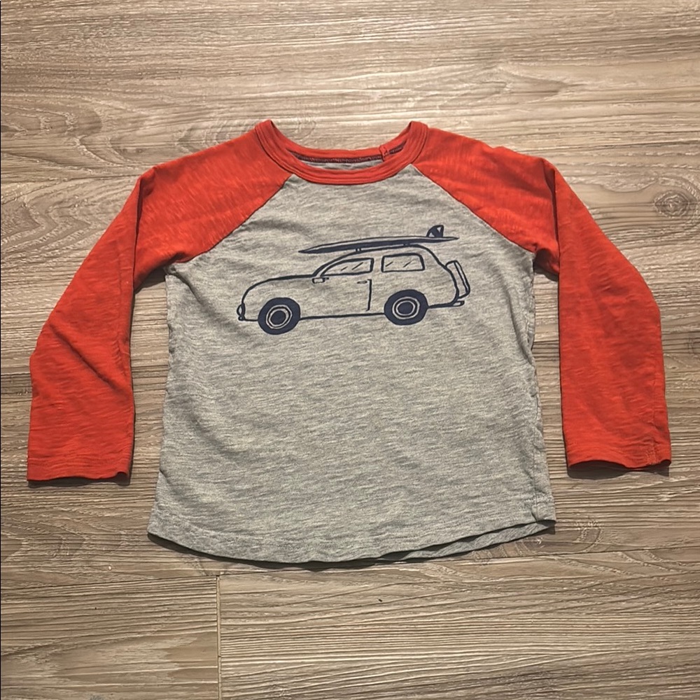 Mini Boden Red and Gray Long Sleeve Tee with Raglan Sleeves